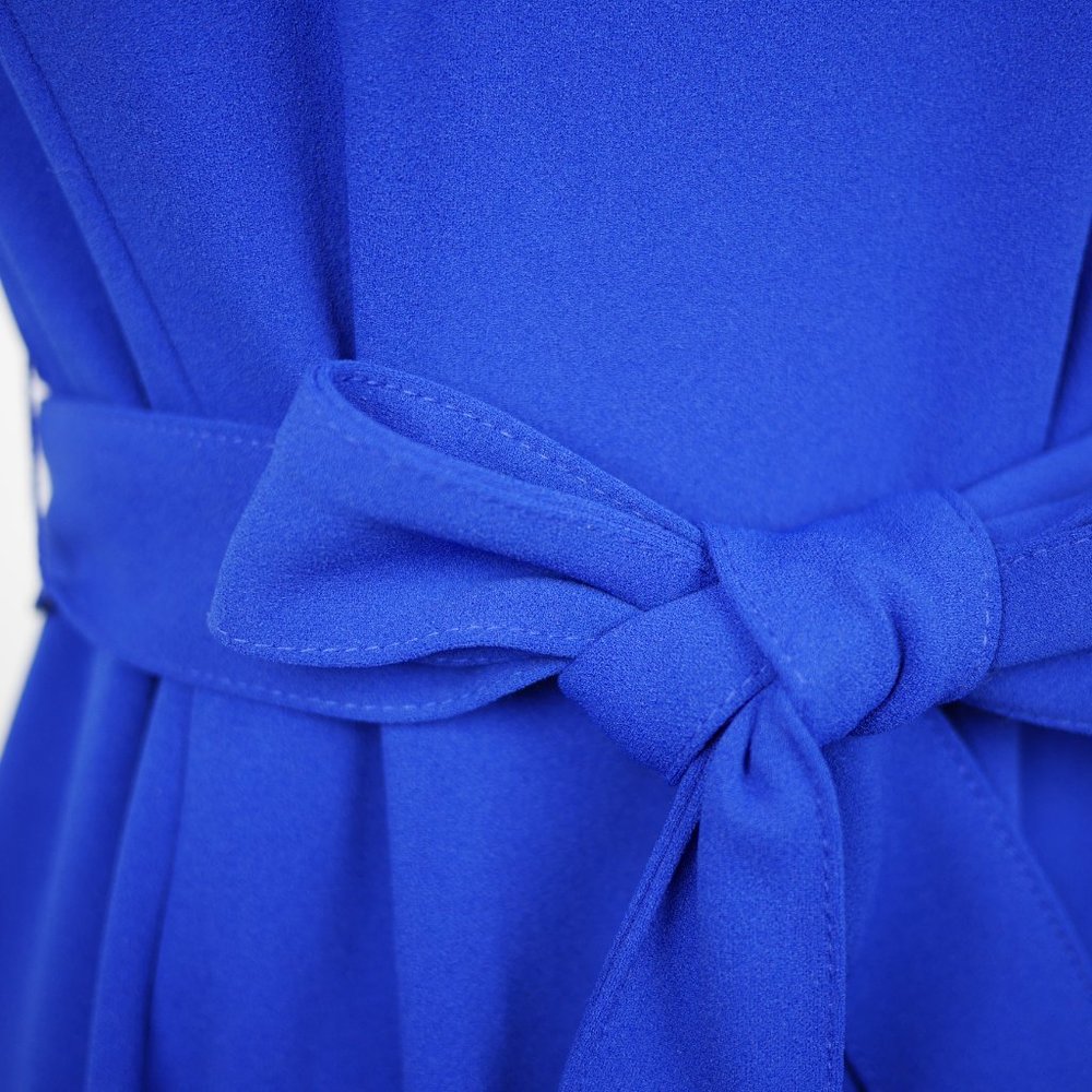 CALVIN KLEIN Women's 4 Cobalt blue sleeveless stretch dress ruffled hem knee lth - Picture 8 of 10